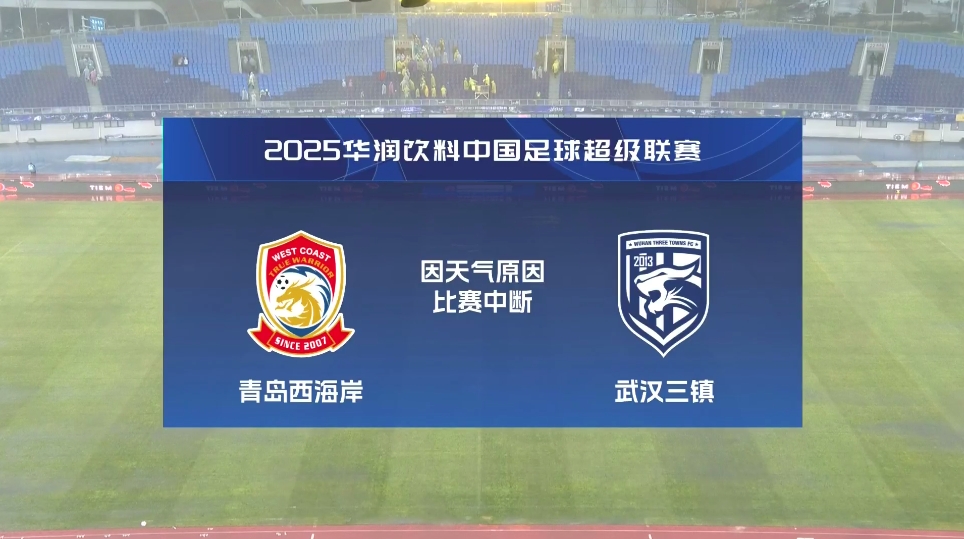 比賽延期！青島西海岸vs武漢三鎮(zhèn)進(jìn)行至18分鐘，因天氣中斷30分鐘